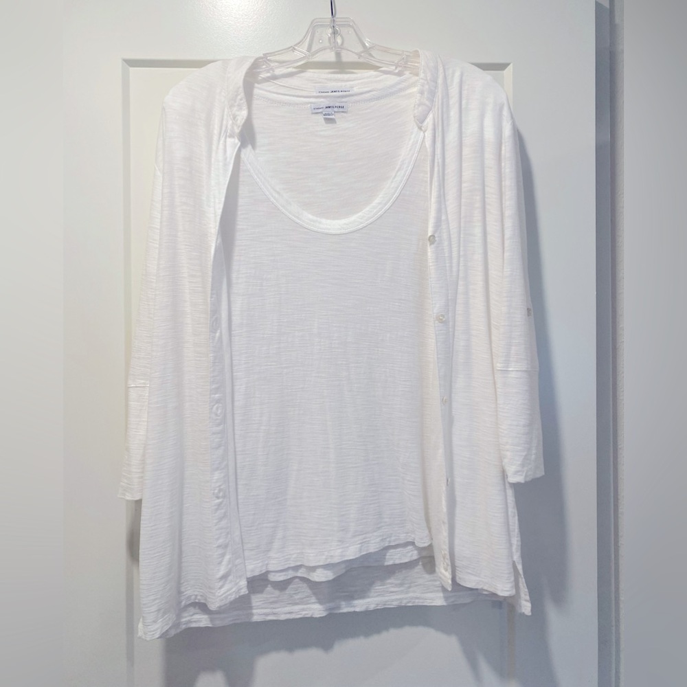 James Perse size 2 sheer slub casual v neck t shirt + size 2 buttonup 3/4 sleeve